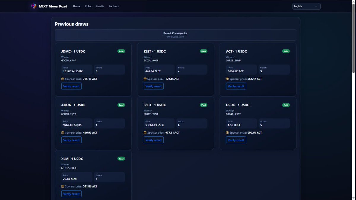 MIXT_ing's tweet photo. Congratulations to the winners of the 9th round of the Stellar MIXT Moon Road no-lose lottery!
https://t.co/1qg4hkyBqD
We also invite you to participate in the 10th draw!
Draw sponsor: $JDMC.
🚀 MIXT MOON ROAD — you can't lose!

#Stellar #MIXT #MoonRoad #JDM https://t.co/IseZbm05xc
