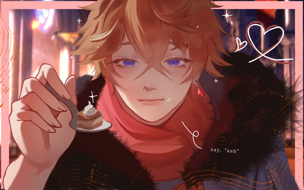 kunihoo_'s tweet photo. Childe became upset when you ditch your cake date with him. #childe #digitalart #genshin #illustration #illust https://t.co/WuOcSQASYf