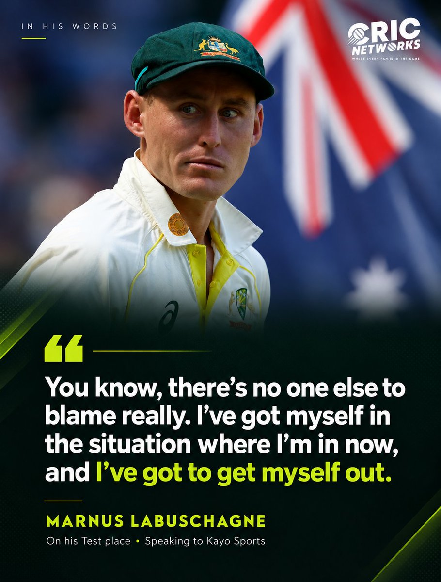 cricnetworks's tweet photo. “I’ve got to get myself out.”

Marnus Labuschagne takes responsibility for his situation, speaking to Kayo Sports about his Test place.

Can he turn things around? 🏏

#CricNetworks #MarnusLabuschagne #AustraliaCricket #TestCricket https://t.co/o0xclKHDMw