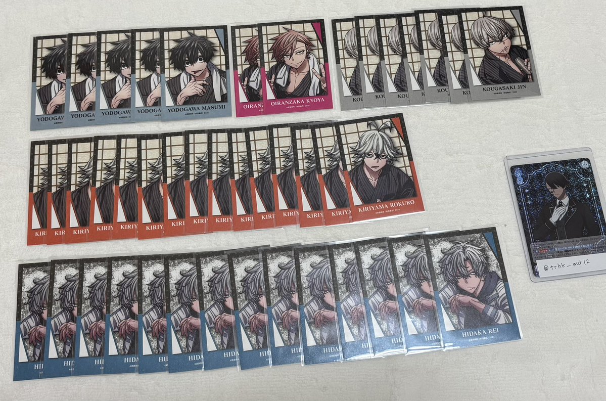 trhk_md12's tweet photo. 【交換・譲渡】桃源暗鬼 コミケ c108 トレーディングキャラカード

譲：淀川 花魁坂 皇后崎 手術岾 氷鷹 桃寺 桃華 桃角 桃宮

求：無陀野＞定価＋送料

1枚目上段は交換優先
(譲渡の場合1枚目の2.3段目、2枚目から半数〜同数お迎え下さい)
その他は単体譲渡🉑

郵送のみ📮

お気軽にお声掛け下さい🙇‍♀️ https://t.co/aSv7Q8aEnp