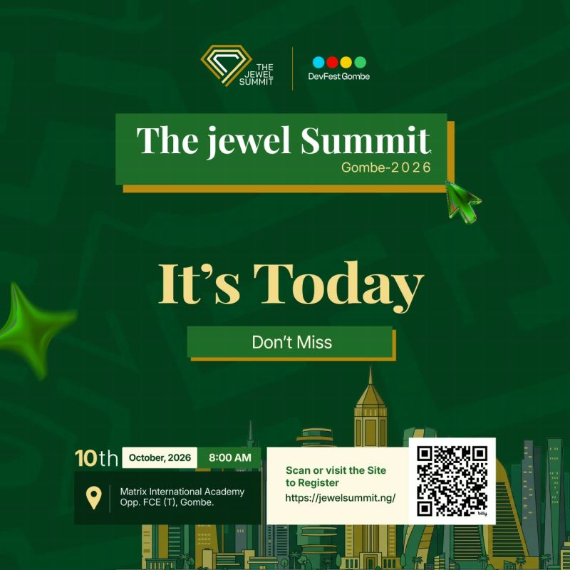 KirfiUkasha's tweet photo. The Jewel Summit (DevFest Gombe 2026) is today! 💎🔥
Thrilled to be here connecting with brilliant minds and exploring tech innovation in Gombe. If you're at Matrix International Academy today, let’s network! 🤝
📍 Join here: https://t.co/yHhCzbM9W3
#TheJewelSummit #DevFestGombe https://t.co/E3xyPqmKXH