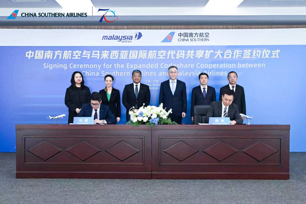 CSAIRGlobal's tweet photo. China Southern Airlines and Malaysia Airlines announced the expansion of their codeshare partnership to cover five more routes in the China-Malaysia market. It will officially take effect on October 25, covering all Kuala Lumpur-related routes operated by both carriers between China and Malaysia. The deepened cooperation reflects both airlines’ continued investment in the China-Malaysia market.

#BetterTogether #CSAirNews