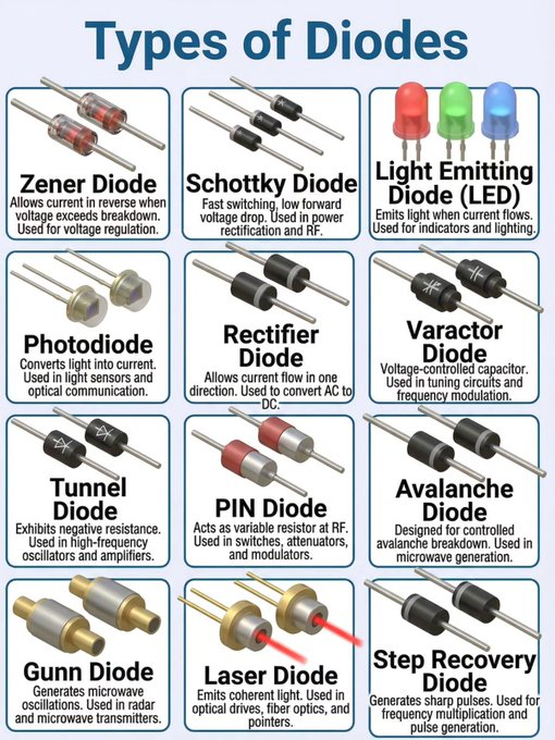 Rainmaker1973's tweet photo. Types of diodes https://t.co/QB2yeVExub