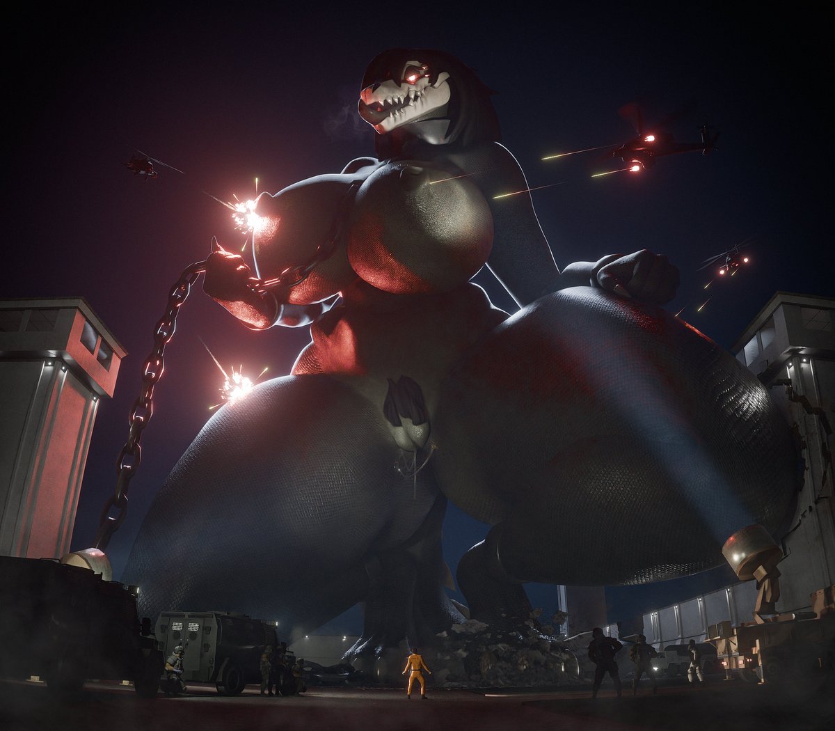 Big_d0rk's tweet photo. - #SCP682 just broke out at Gate B! I want all available helicopters and MTF units at Gate B now!

#SCPnsfw #Giantess https://t.co/TXQuXPgyUp