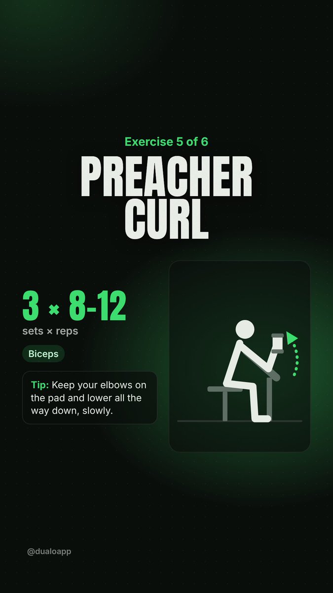 dualoapp's tweet photo. Finish with face pulls and two curl variations for the arms.

Rest 2-3 min on the big lifts, stop 1-2 reps before failure, and beat last week.

I track all of it in Dualo, the app I'm building. Coming soon 👀 https://t.co/rNX9RZQFad