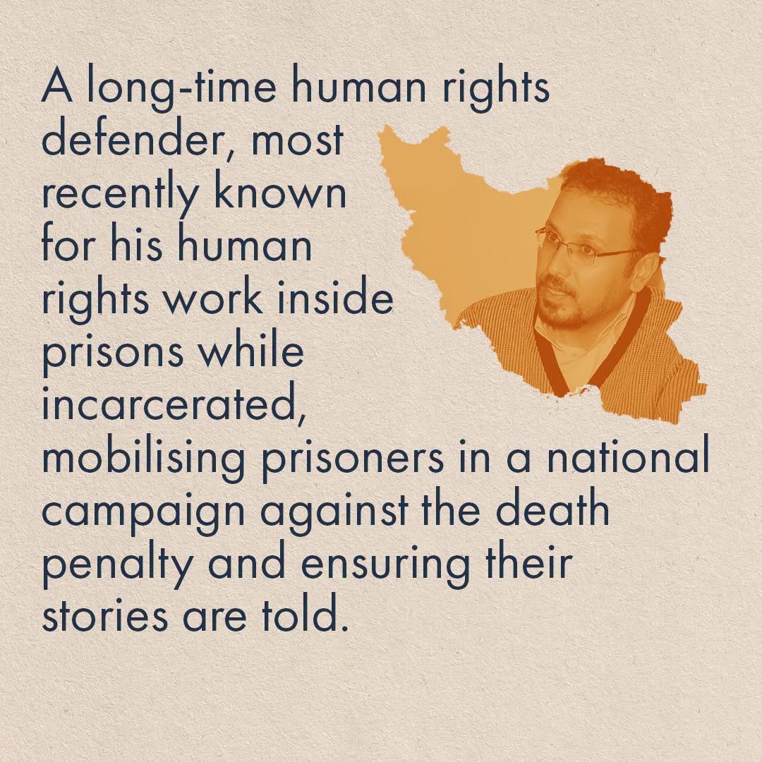 FrontLineHRD's tweet photo. 📢 On World Day Against the Death Penalty, we highlight the 2026 Front Line Defenders Award MENA regional laureate: Iranian human rights defender Ahmadreza Haeri, one of the initiators of the prisoner-led "No to Death Penalty on Tuesdays" campaign.

🔗 Read more: https://t.co/7uyFPwdRsg