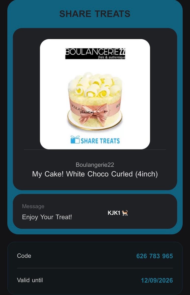 kyuporhia's tweet photo. Since Jungwon bought six cakes last night, I wanted to do the same. Here are two vouchers for anyone who wants them. Just show the picture or provide the code to redeem them. First come, first served! 💗

Please tag me once you’ve claimed the cake. ☺️

#ENGENE_DAY #ENHYPEN https://t.co/9Ea88VJQaO