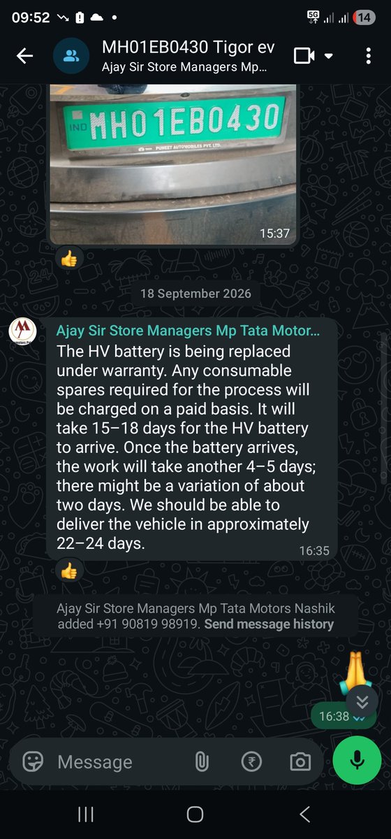 ja22553316's tweet photo. Day 50 with @TataMotors_EV! Tigor EV (MH01EB0430) stuck at MP Motors Nashik since 22 Aug. L2/L3 officers unresponsive &amp; phones off. ₹40k+ cab cost. No loaner car. See attached report! Consumer Forum on 13 Oct. Ref: 7-169947720231 @TataMotors @ShaileshChandraM https://t.co/DyhhLGl9l2