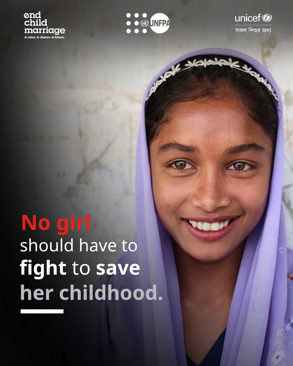 UNICEFBD's tweet photo. The Child Marriage Restraint Act 2017 gives us important tools to prevent child marriage. But when the law falls short, children pay the price. 

A modernized legal framework is essential to uphold the best interests of children.

#IDG #DayOfTheGirl #EndChildMarriage https://t.co/DppF7TJpTN