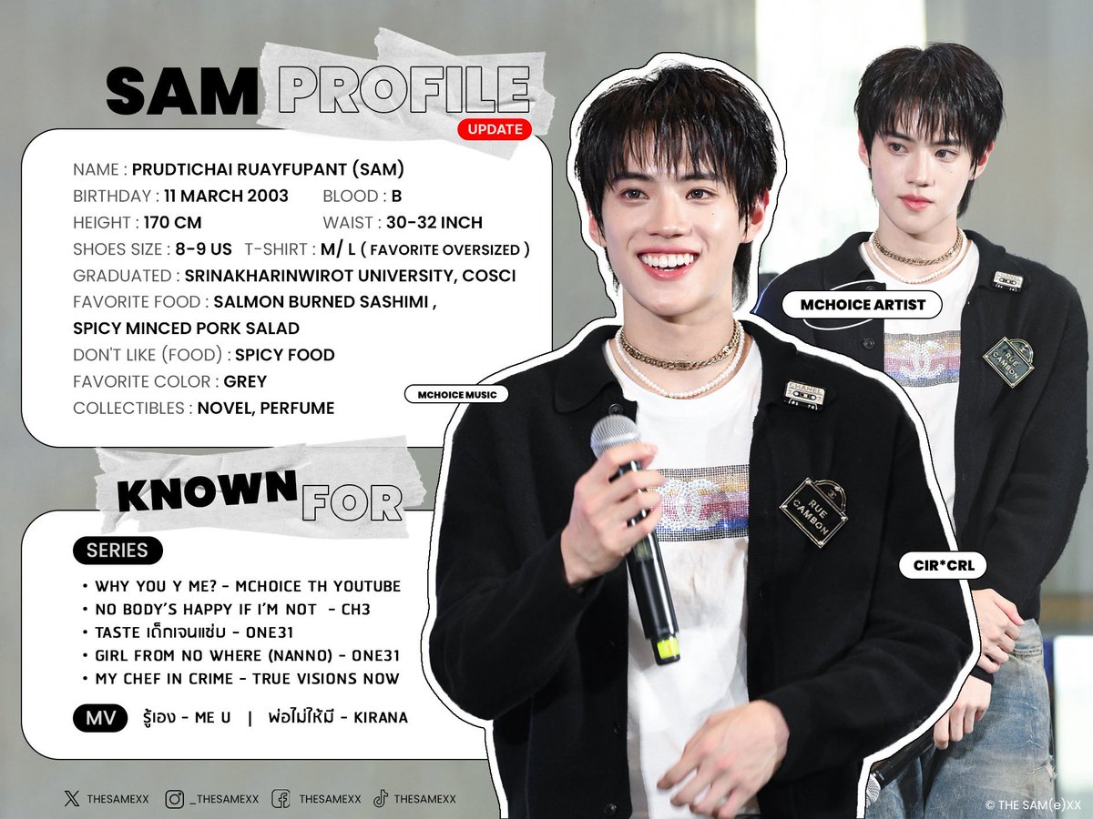 theSAMexx's tweet photo. 📣 PROFILE (EN/CN/KR/JP) | UPDATED
Let’s get to know about “Sam Prudtichai Ruayfupant” ! 👦🏻🐬💫

Follow ! Click 👈🏻
📌  X : @isamsame 
📌 Instagram : isamsame._
📌 TikTok : isamsame._

#isamsame #SAM_CIRCRL 
#MchoiceArtist #MchoiceMusic
#CIRCRL https://t.co/G7z1Gyy3Ix