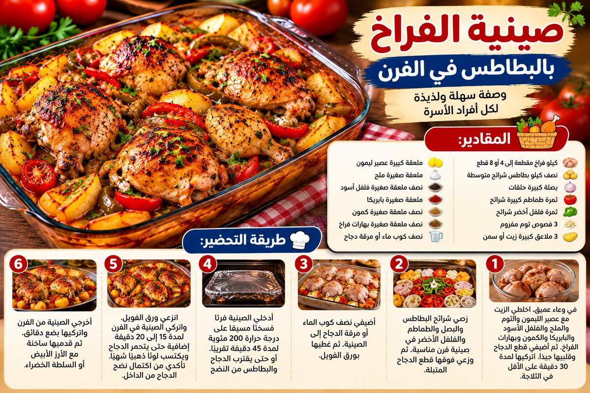egevesite's tweet photo. طريقة تحضير صينية فراخ بالبطاطس في الفرن .. و بالهناء و الشفاء

#مأكولات #أشهي_المأكولات https://t.co/3O6ub8S24T