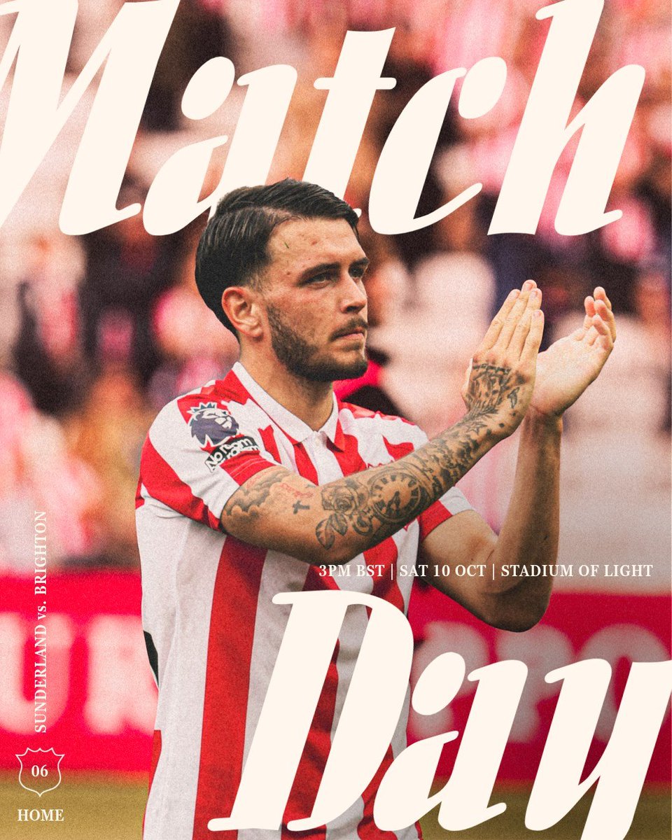 Sunderland_vf's tweet photo. MATCHDAY ⚽
Sunderland reçoit l'équipe hype de ce début de saison, Brighton pour un choc qui promet d'être électrique.⚡
🏆 @premierleague
🕰 16h00 (🇲🇫) 15h00 (🏴)
🏟 Stadium of Light
🗓 J5
📺 @canalplus
🆚️ @brightonhovefr
#SUNBRI
#SAFC ❤️🤍 https://t.co/vkI3Gw6iDL