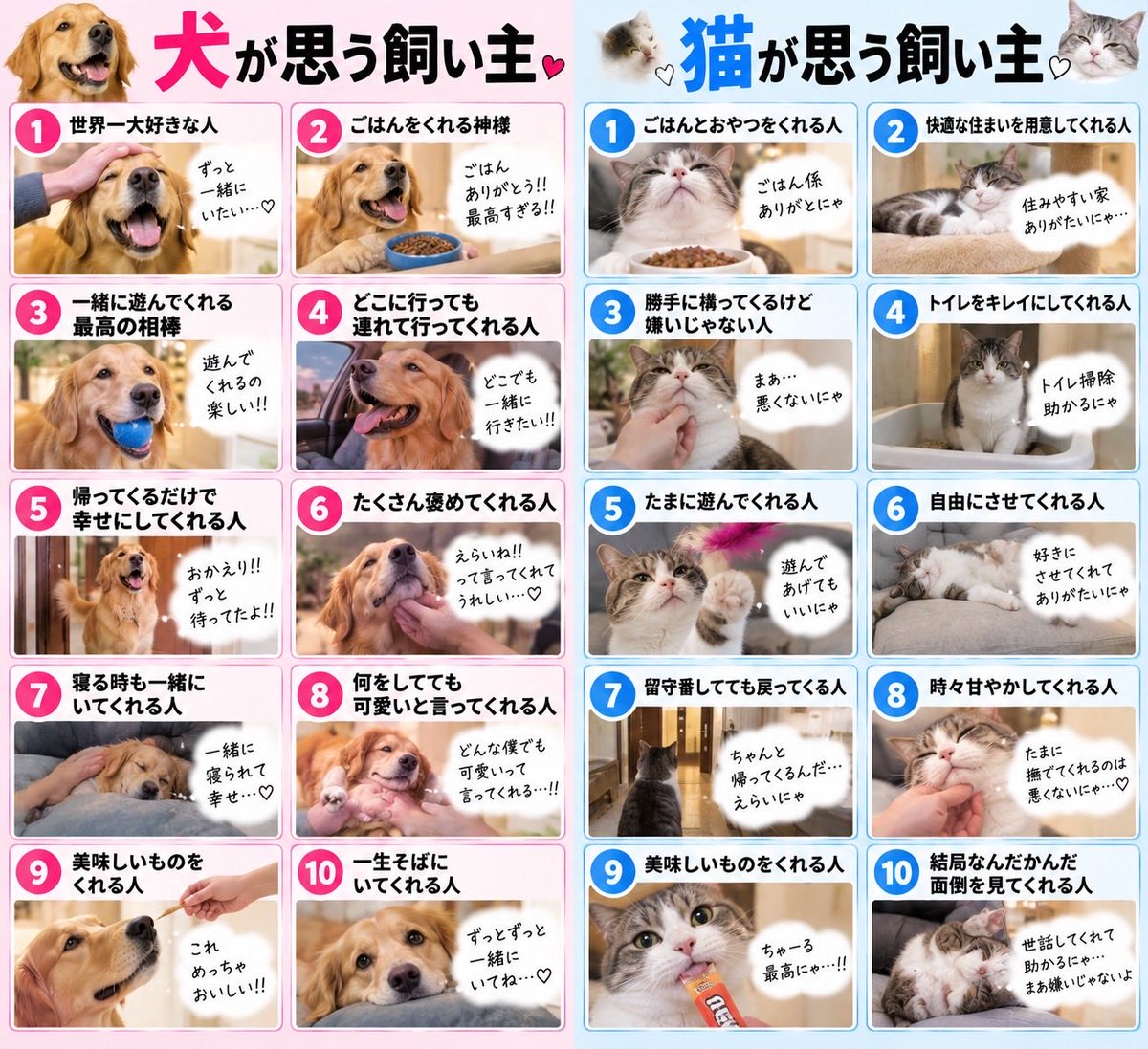 wd0o9's tweet photo. 犬が思う飼い主vs猫が思う飼い主

一緒に遊んで https://t.co/k2BHi19I3N