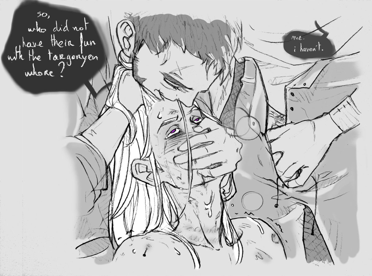 NamiYouffie's tweet photo. #kinktober2026 day 10

⚠️🔞🔞 graphic noncon 🔞🔞⚠️

AU - Maekar &amp; Baelor got captured and sent to the Blackfyre camp. Bittersteel decides to give Maekar to his soldiers so they can have their 'fun' with him, while Baelor is forced to witness his ordeal, helpless... https://t.co/ZC0wip6kXk