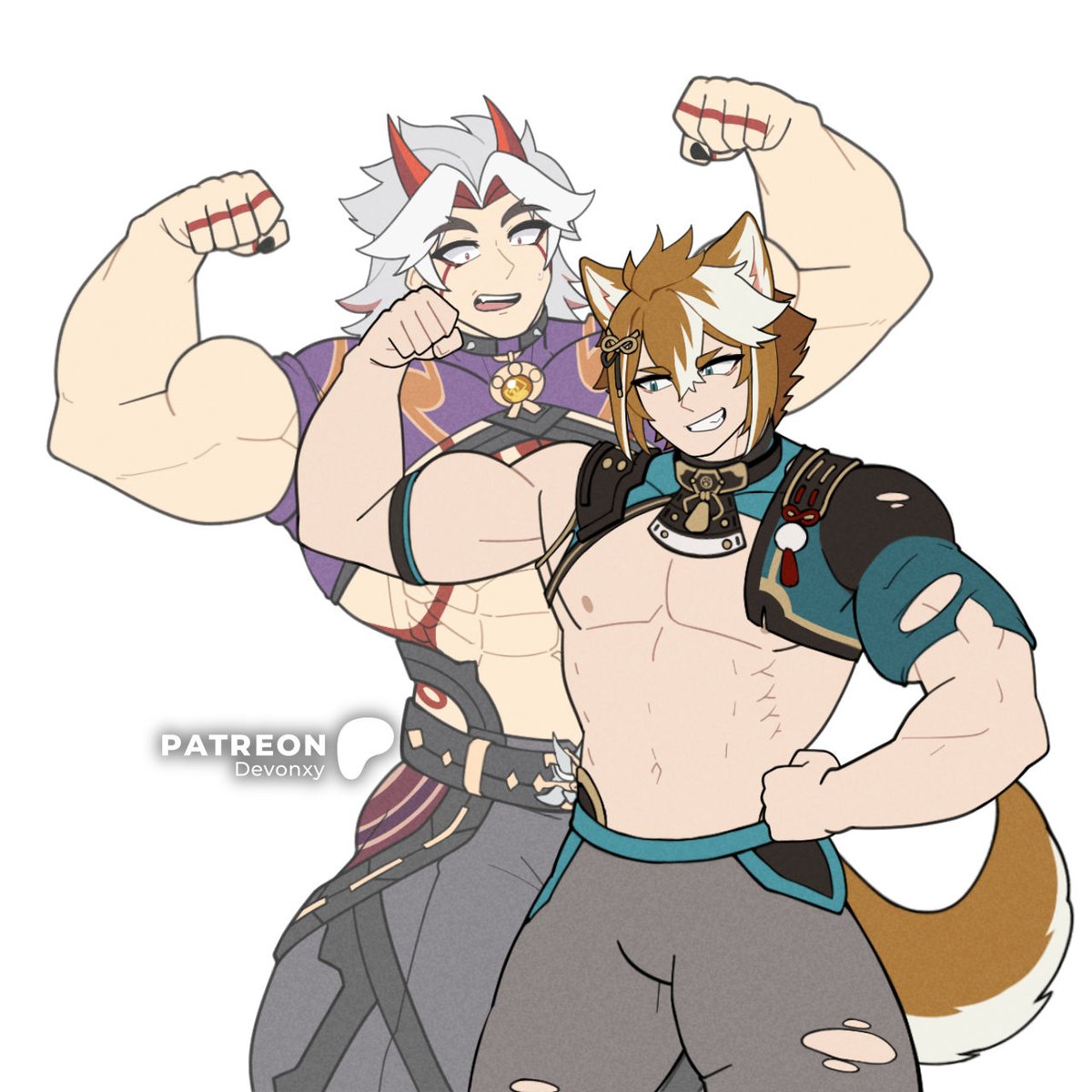 Devonxy2's tweet photo. 12-second animation of Gorou outgrowing Itto (again) is out in the p-site. 💪 https://t.co/c1d5CfRLL5