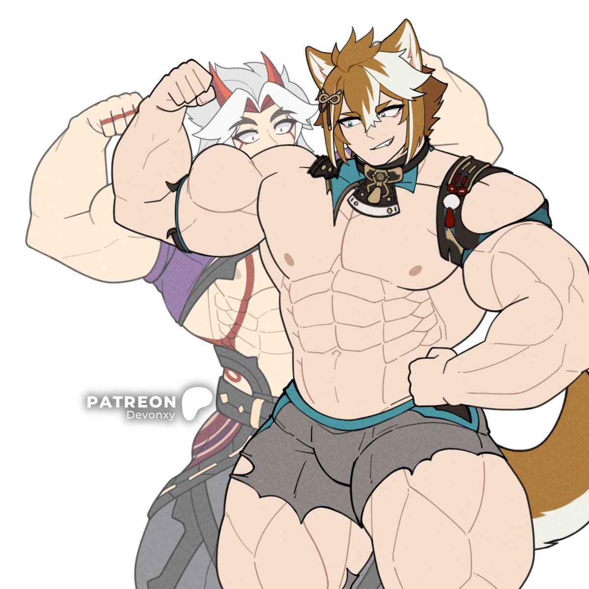 Devonxy2's tweet photo. 12-second animation of Gorou outgrowing Itto (again) is out in the p-site. 💪 https://t.co/c1d5CfRLL5