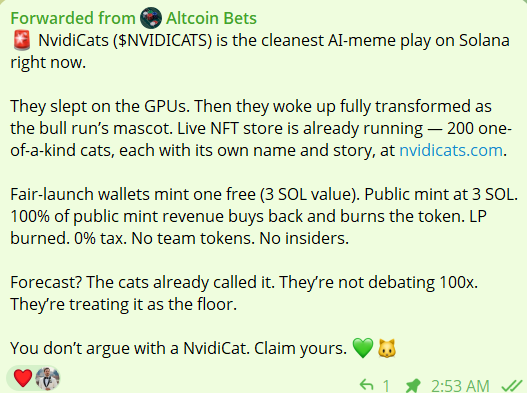 nvidicats's tweet photo. From the Altcoin Bets telegram group.  Thanks, Altcoin Bets! https://t.co/gj7fMvXGUI