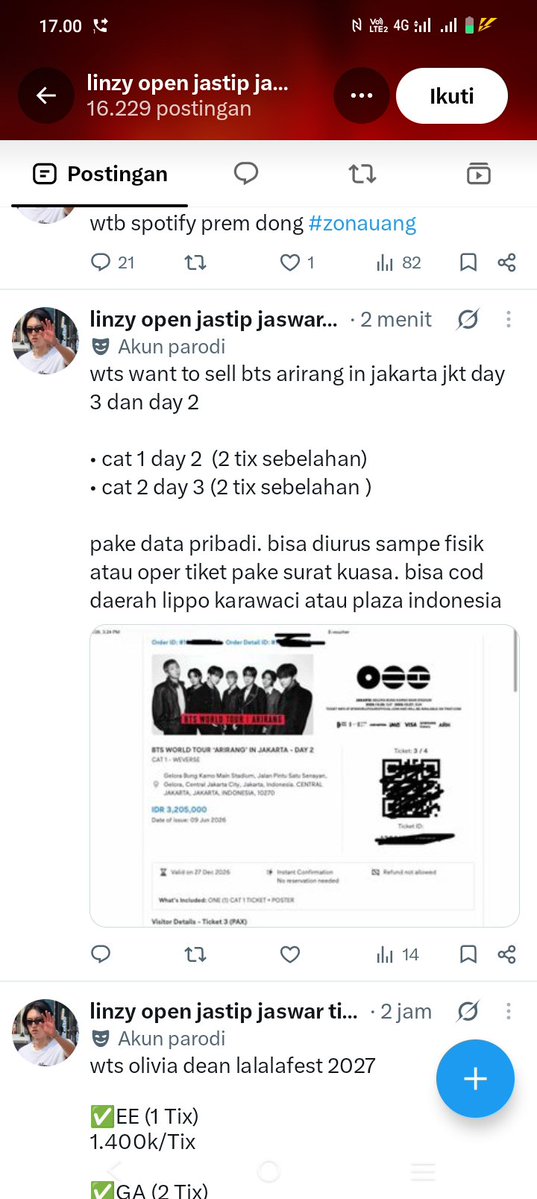 Cherrydpjb's tweet photo. Nih barangkali ada proof yang dipake dia lagi 
Dia posting WTS tiket lagi https://t.co/bzH865wNgn