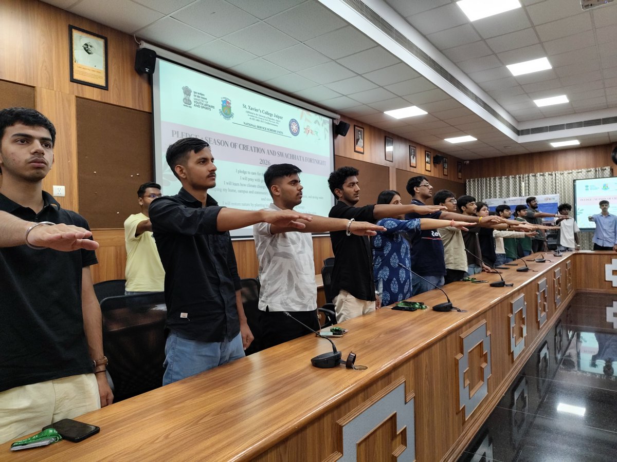 NSS_SXCJ's tweet photo. Day 1 | Swachhata Fortnight
NSS Units of St. Xavier’s College Jaipur organized an interactive drug awareness session and creative poster making on de-addiction &amp; Swachhata. Students also took the Season of Creation Pledge, committing to a cleaner and greener India
#NashaMuktYuwa https://t.co/nYsWz5DDoU
