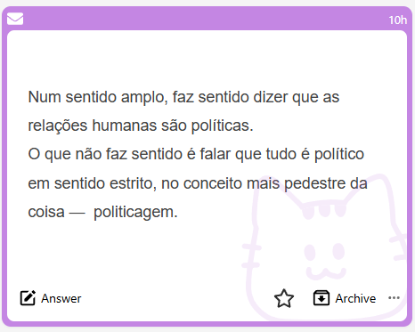 clarionrox's tweet photo. Uma coisa que me frustra DEMAIS em debater com esquerdista é o eterno jogo de palavras. Estão eternamente alargando e estreitando conceitos conforme a conveniência do momento. 

A palavra "negro" tem um significado, aí eles inventam outro parecido pra confundir os conceitos.

"Estupro" pode ser um crime altamente violento e horrível, como pode ser uma menina meio indecisa que foi pra cama depois de uma taça de vinho e se arrependeu no dia seguinte.

"Política" ora é uma atividade bem específica, ora é literalmente qualquer relação humana.

"Mulher" pode significar ser humano adulto do sexo feminino ou... qualquer pessoa que se considere mulher (definição circular).

"Racismo" pode ser discriminação baseada em raça, ou pode ser um blablabla esotérico sobre estruturas históricas e sistêmicas que ninguém é capaz de definir de forma objetiva.

É impossível manter uma discussão racional onde as palavras ficam mudando de significado.