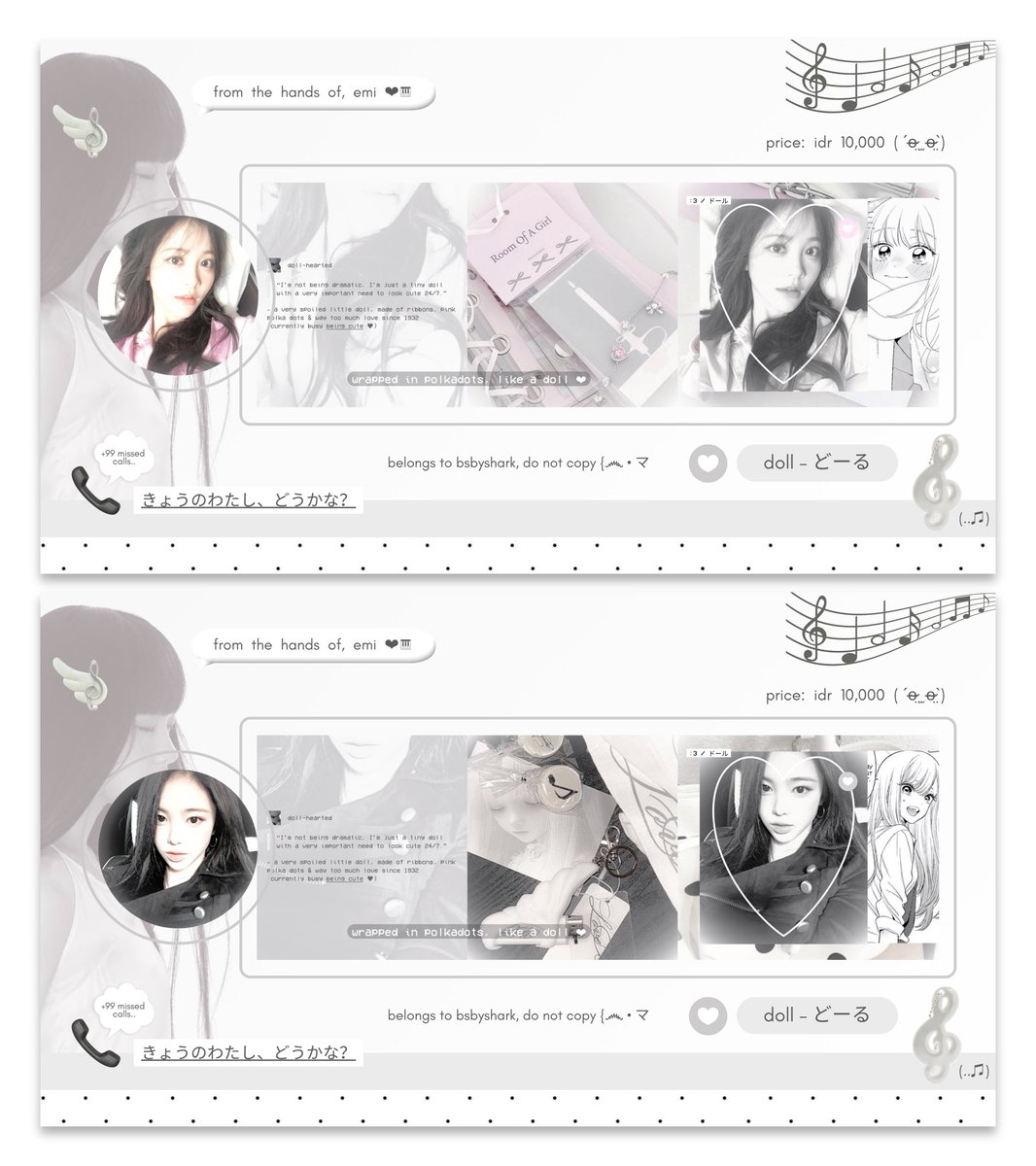 bsbyshark's tweet photo. ⠀
𝄞𑁤  help repost … ? ♥︎ #zonauang  

どうも minna! emi bawa dua anak manis
yang siap diajak kenalan. dm dengan baik
untuk diskusi jika ada kemiripan ya bunno
layout carmen, yuha, ian ufs .. 🎹 ( ˊo̴̶̷̤ ̫ o̴̶̷̤ˋ)ഒ
⠀ https://t.co/Ra801qIlAD