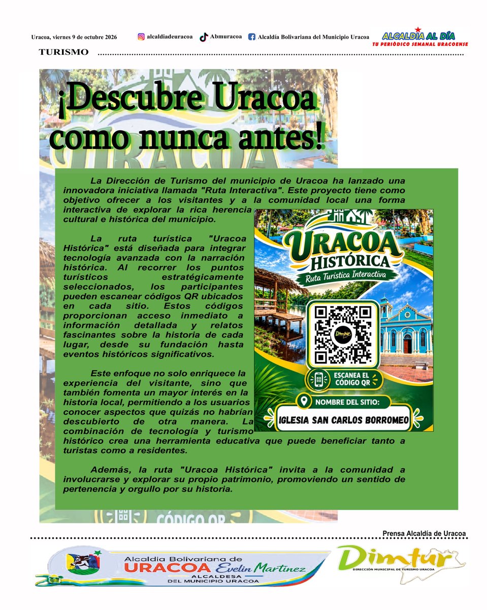 UracoaAlcaldia's tweet photo. #esnoticia - ¡Descubre Uracoa como nunca antes! Llega la "Ruta Interactiva" y "Uracoa Histórica" ​​
@ErnestoLunaPsuv @martinezevelin_ @delcyrodriguezv @Dimturacoa https://t.co/mcabpM8nyH