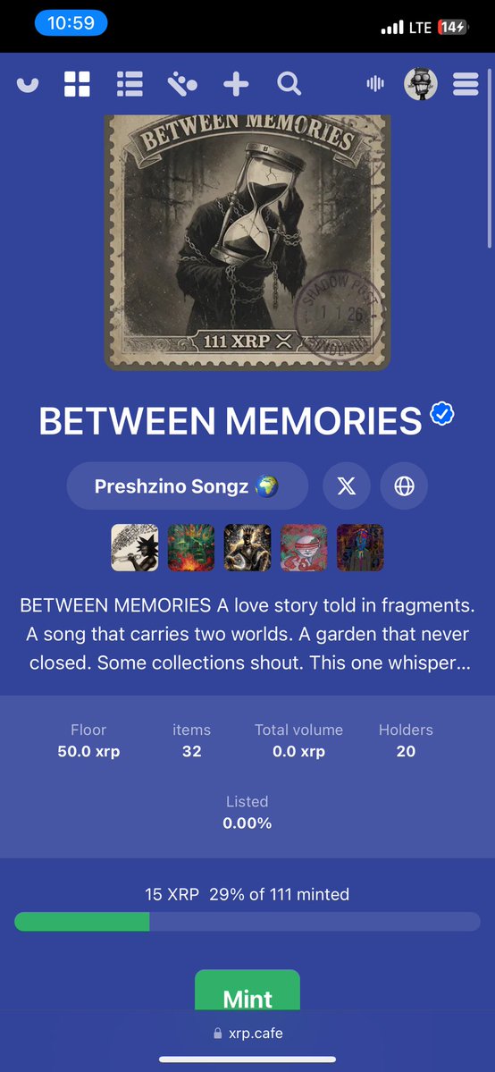 preshzinosongs's tweet photo. GM GM LEGENDS 👑👸

🚨ATTENTION 🚨

Just a quick reminder, Some things don’t stay in the past. They wait in the quiet space between what we kept and what we lost.

“BETWEEN MEMORIES” is that space sealed forever as 111 unique 1/1 Music + Fine Art NFTs on the #XRPL @xrpcafe 

A love story told in fragments.♥️ Afroseduction pulse from Nigeria meets Persian lyric from Iran. One song that carries two worlds. One garden of the heart that never closed.
Music by @preshzinosongs Vocals & 111 original 1/1 masterpieces by @NTavallaee Produced by @SOLIDBEATZZ

These are not grand declarations. They are the small stamps that outlast everything dessert after midnight, a film in the dark, a season turning while you were still talking, a touch, a silence, a story told twice because neither of you wanted it to end.

When the collection mints out, every holder is written into the next chapter A free mint of 50 additional unique 1/1 masterpieces.

🚨MINT NOW 🚨 https://t.co/1ECWi3YcyE

XRP has Afroseduction music NFTs. #BetweenMemories #XRPL #MusicNFTs #FineArt