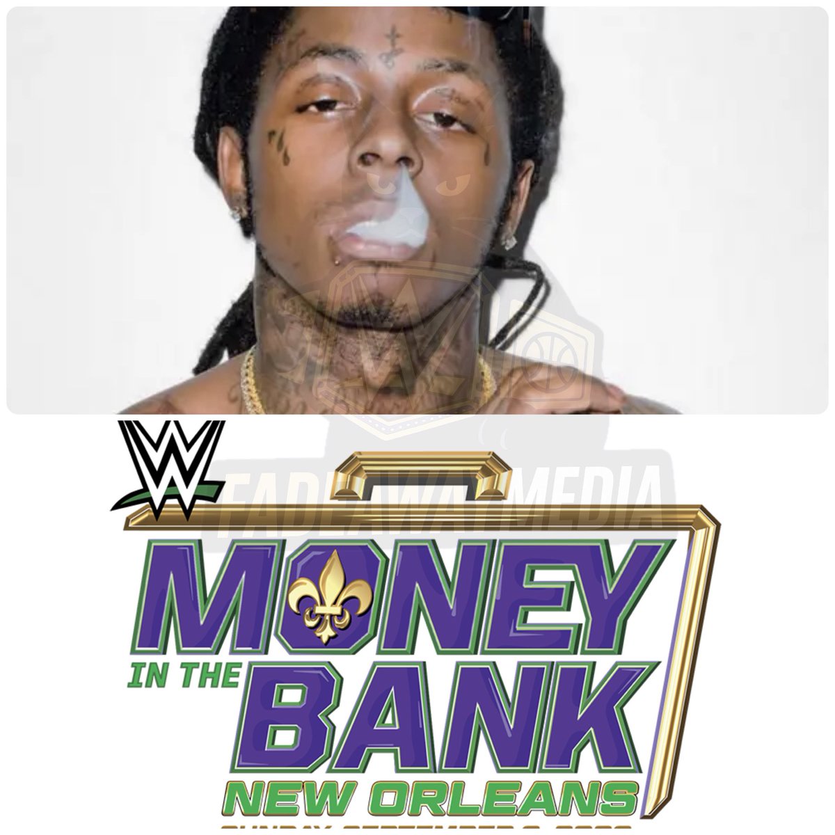 FadeAwayMedia's tweet photo. Lil Wayne will definitely be in the crowd tonight for Money In The Bank in New Orleans 🔥

#MITB https://t.co/E9GXz7XUgg