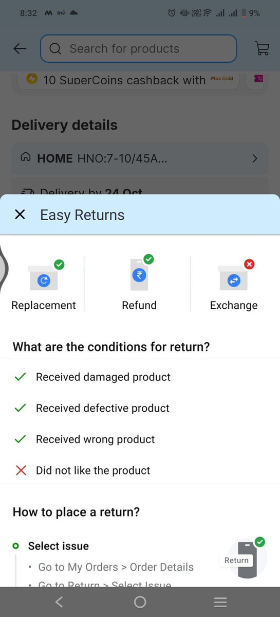 chandra9491's tweet photo. Flipkart is using illegal Dark Patterns to scam buyers. Prominently showing a 10-Day Return badge but rejecting returns based on deeply hidden conditions. Consumer rights violated!"@FlipkartSupport, @jagoGrahakjago (Ministry of Consumer Affairs), and @consaff_india. https://t.co/K3JpKs9RxH