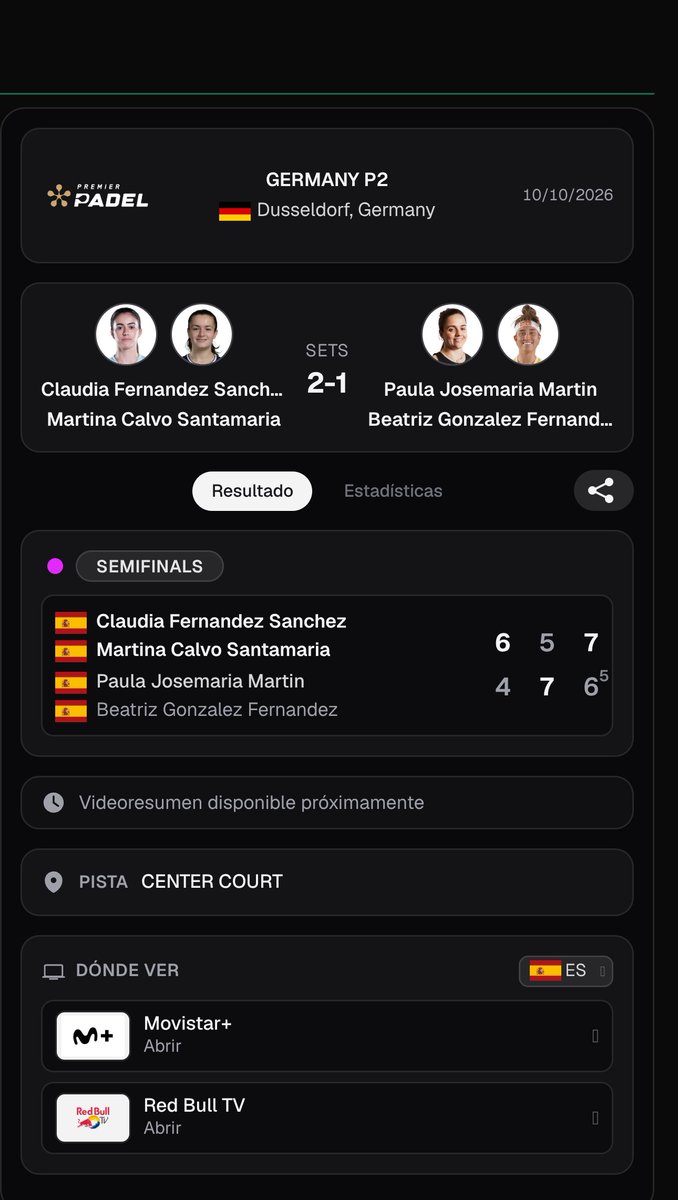 PadelscoreApp's tweet photo. π Resultado
Claudia Fernandez Sanchez / Martina Calvo Santamaria 6-4 | 5-7 | 7-6(5) Paula Josemaria Martin / Beatriz Gonzalez Fernandez
π©πͺ π GERMANY P2 Β· SemiFinals
β Claudia Fernandez Sanchez / Martina Calvo Santamaria pasan a la final
#GermanyP2 #PremierPadel #Padelscore https://t.co/bGa3vfX8XG