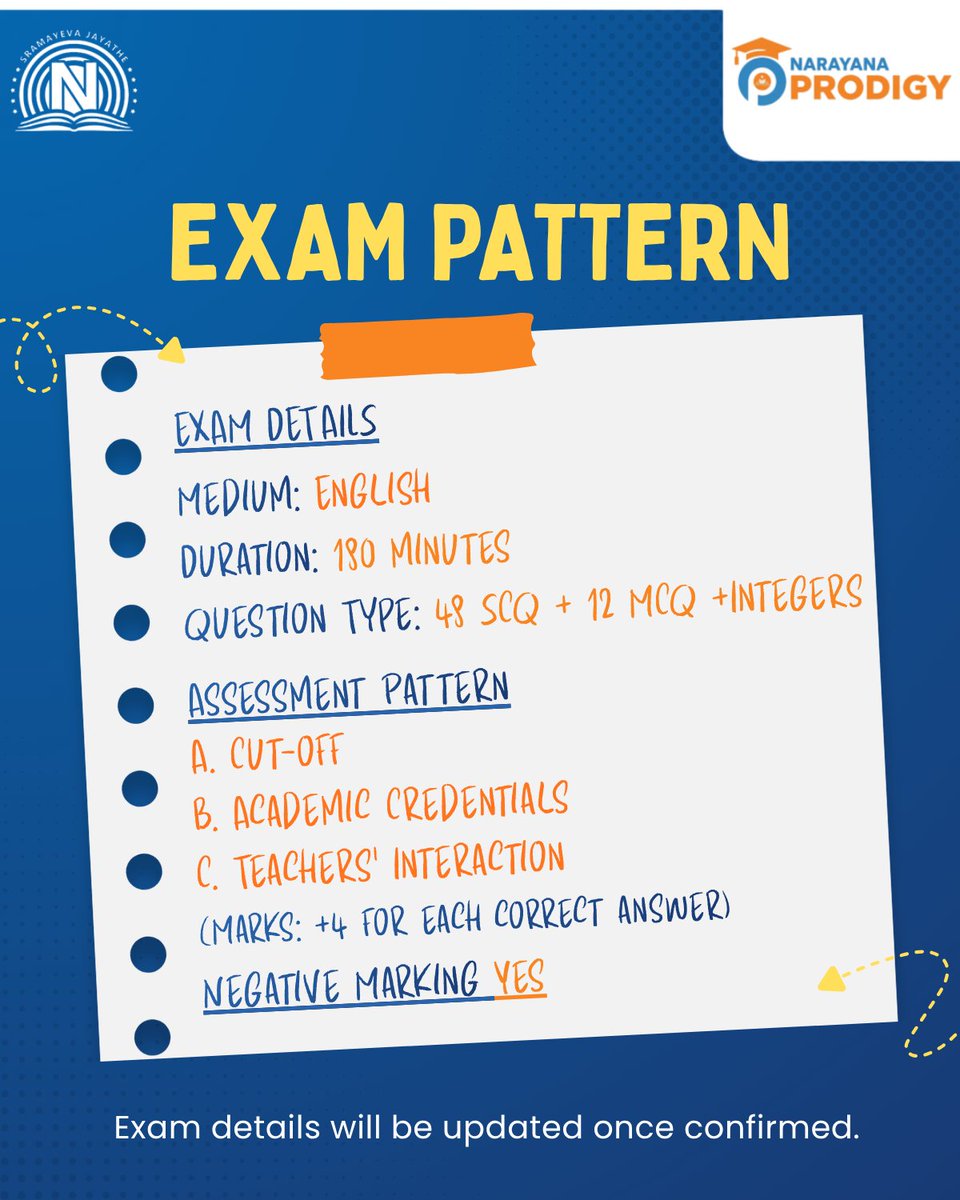 NarayanaProdigy's tweet photo. Know the syllabus. Understand the Pattern. Prepare Smarter! 🎯
Get clarity on what to study and how to prepare for competitive exams with Narayana Prodigy.
Register Now:
https://t.co/uKO77cOGx5
#NarayanaProdigy #Class8 #Class9 #ExamPreparation #CompetitiveExams #StudentSuccess https://t.co/MMNdYTj4Wn