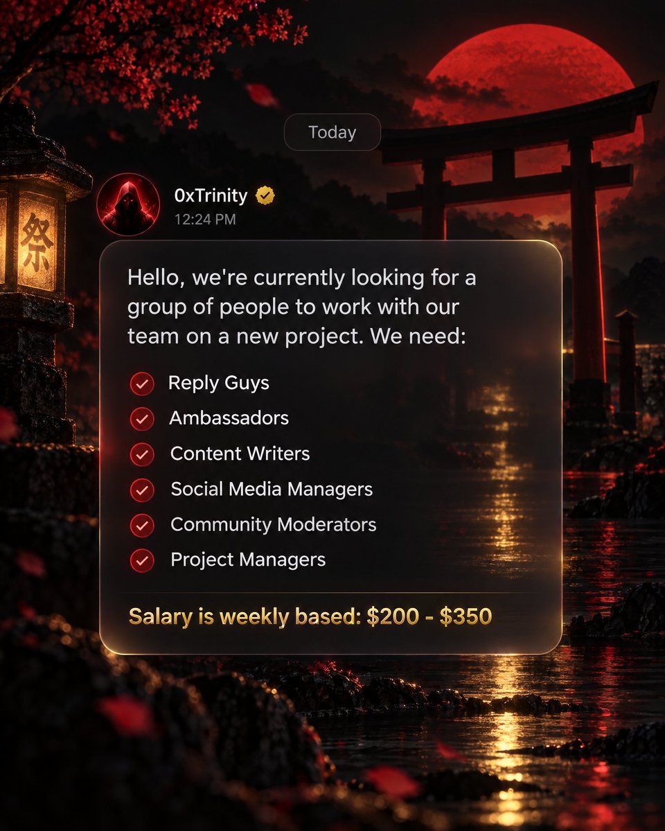 0xtrinityguy's tweet photo. I'm Hiring!!!!

Looking for Web3 Enthusiasts to join my team on a new project

Salary: $200 - $350 Weekly

Interested? 

APPLY: https://t.co/MS3npRdFq5 https://t.co/WZqxzhS1Pv