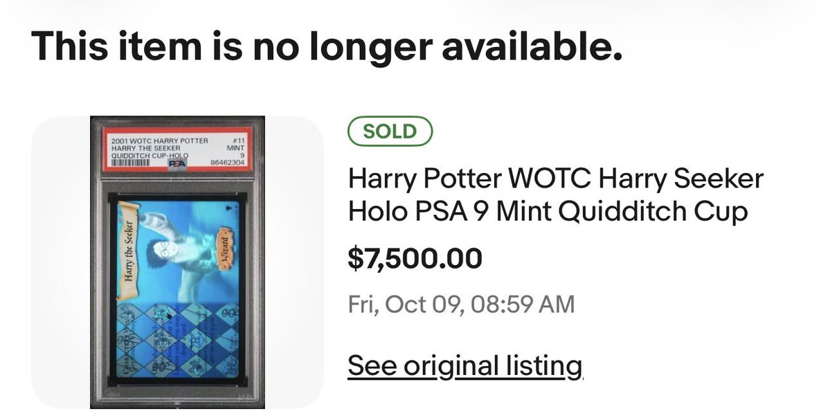 tcgwarlock's tweet photo. 2 more big PSA 9 sales yesterday⚡️ Harry Potter Triumphant Holo and Harry Potter Seeker Holo both sold for 7.5k📈 https://t.co/wDcH17i4Bv