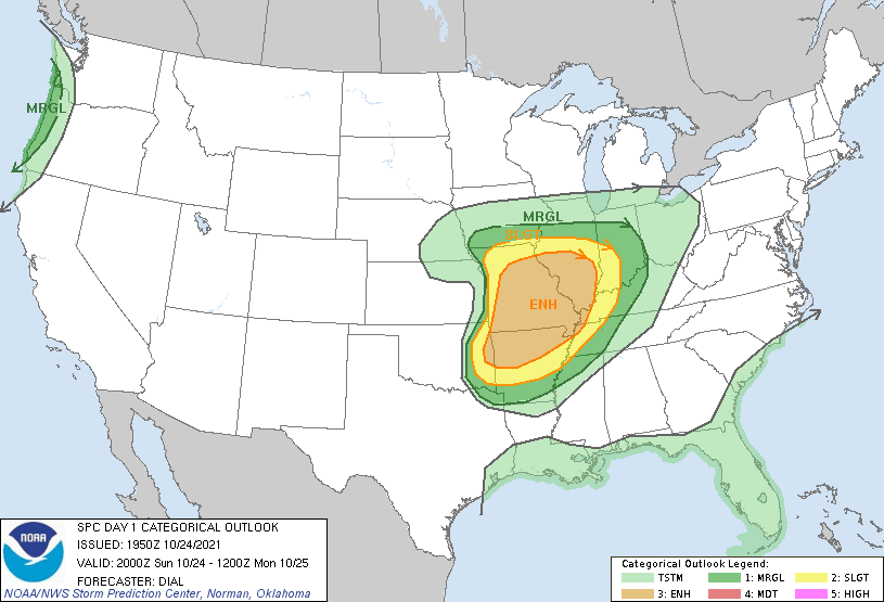 weather_history's tweet photo. October 24, 2021:

An outbreak of 17 tornadoes impacted Kansas, Missouri, and Illinois. Four were significant (EF2+), three of which were spawned by a cluster of supercells south of St Louis. EF3s at Farmington &amp; Fredericktown leveled structures and injured 2 people.

#wxhistory https://t.co/tq2jNVJimB