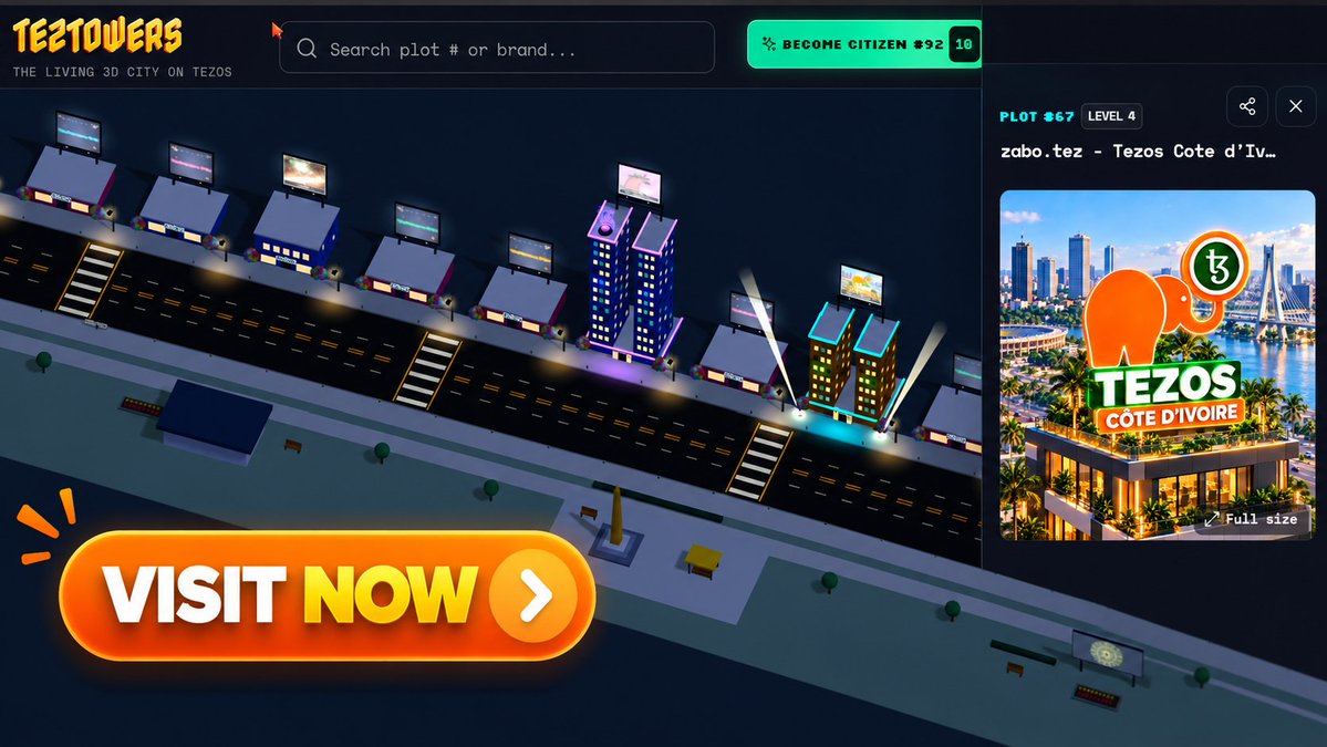 zabo_Lasagesse's tweet photo. @TezTowers Congratulations on reaching 100 plots sold! 🎉

I’ve immortalized my visit to the first version of TezTowers as a video NFT on Objkt. You can watch it here:

https://t.co/PZvD1g5nom

#TezTowers #Tezos https://t.co/teQVBkgdB7