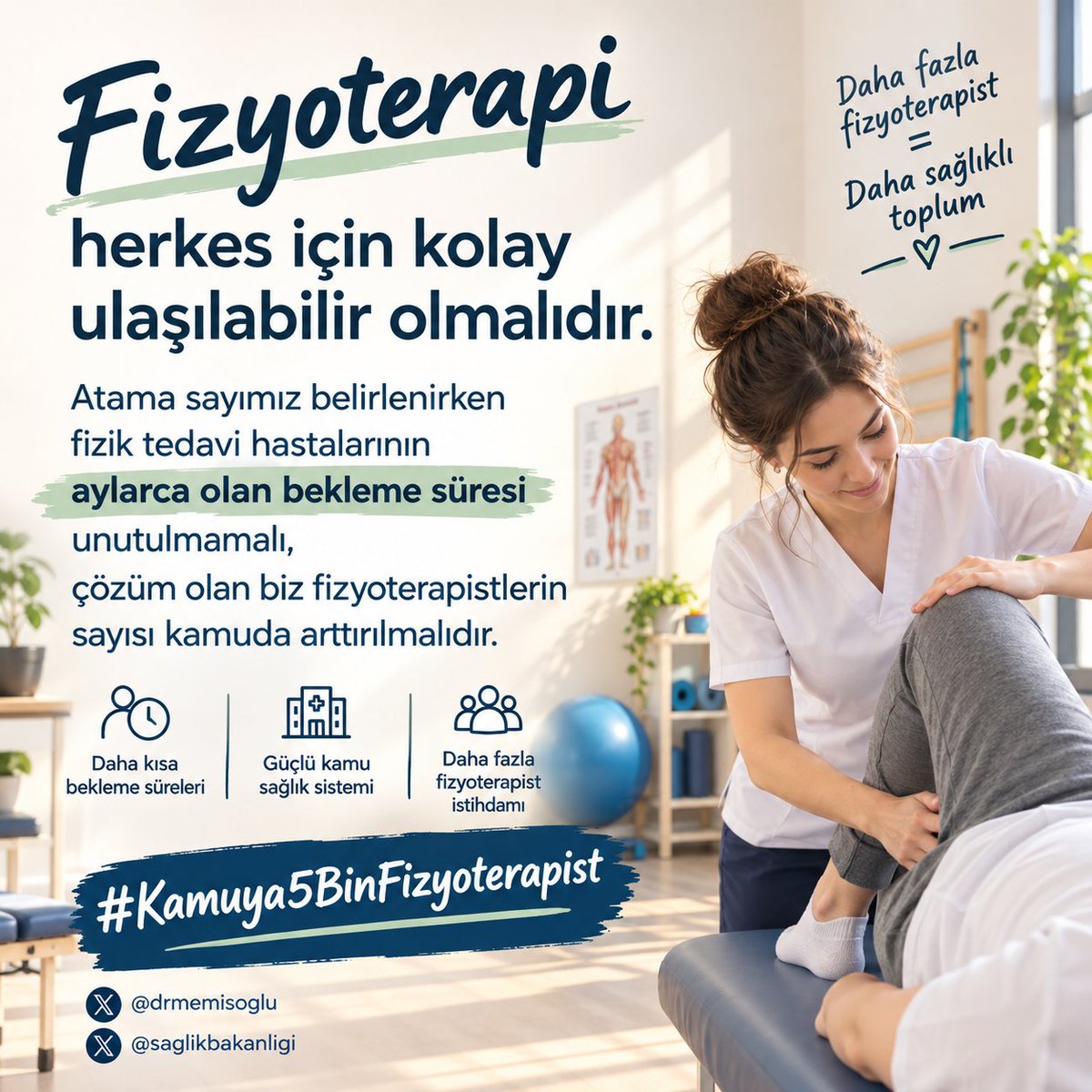 EfsanUnal's tweet photo. Sağlıklı bir toplum için fizyoterapistlerin sayısı kamuda arttırılmalıdır. 
@drmemisoglu 
@saglikbakanligi 
#Kamuya5BinFizyoterapist https://t.co/xyYI5jBNHg