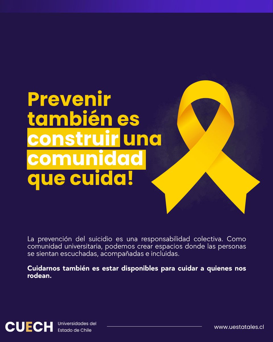uestatales's tweet photo. La prevención del suicidio es una responsabilidad compartida. Como comunidad universitaria, podemos contribuir creando espacios de escucha, respeto, inclusión y acompañamiento, donde las personas se sientan seguras para expresar cómo se sienten y buscar apoyo. https://t.co/U8ruoG88UF