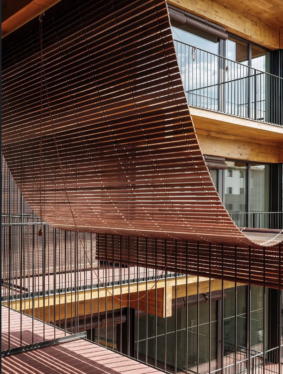SustainableTall's tweet photo. Would you just look at these beautiful timber blinds in this social housing in Navarra, Spain

In a warming world, shading should be on ALL housing! 

The architects are Taller Basico and MRM Arquitectos. Blinds by Saxun Solar https://t.co/RXPLT0k43D