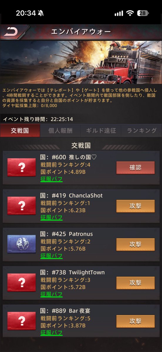 ps_riii25's tweet photo. 425で強たんに追っかけ回されて、
26億戦力ダウン👉👈
ギルメンに殲滅数追いつかれそうでがんばりたかったのに！！！！！私のエンパは終わっ(ﾉ∀`)ﾀﾊｰ https://t.co/LOFcd44f6E