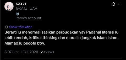 erlanishere's tweet photo. LGBT jahanam penista Nabi, mulutnya macam comberan.
Jangan de-act akun habis ini ya anak setan @KATZ__ZAA.👍 https://t.co/mRYHOACoSt
