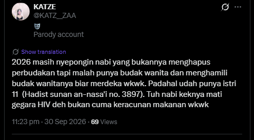 erlanishere's tweet photo. LGBT jahanam penista Nabi, mulutnya macam comberan.
Jangan de-act akun habis ini ya anak setan @KATZ__ZAA.👍 https://t.co/mRYHOACoSt