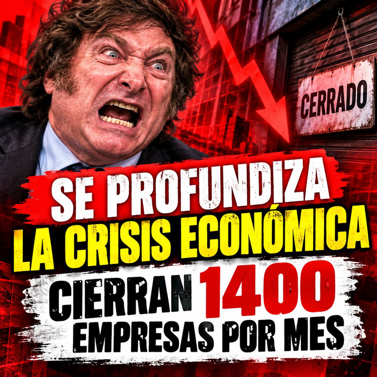argennoti's tweet photo. 🚨 LA ECONOMÍA DE MILEI NO ARRANCA: QUIEBRAN 1.400 EMPRESAS POR MES Y SE PROFUNDIZA LA CRISIS SOCIAL

La crisis económica golpea de lleno al aparato productivo argentino. Según datos de la Superintendencia de Riesgos del Trabajo, durante los primeros siete meses de 2026 el país perdió 9.682 empresas en términos netos y 139.895 puestos de trabajo registrados. Un promedio devastador de casi 1.400 empresas menos por mes.

La caída del consumo, los elevados costos y las dificultades que enfrentan las pymes ponen bajo presión al sector productivo. Desde que Javier Milei llegó a la Casa Rosada, el saldo ya es de 32.290 empleadores menos y 437.611 puestos de trabajo registrados perdidos.

Mientras el Gobierno defiende su rumbo económico, las estadísticas muestran una realidad preocupante: menos empresas, menos empleo formal y una crisis que sigue golpeando a miles de familias argentinas.