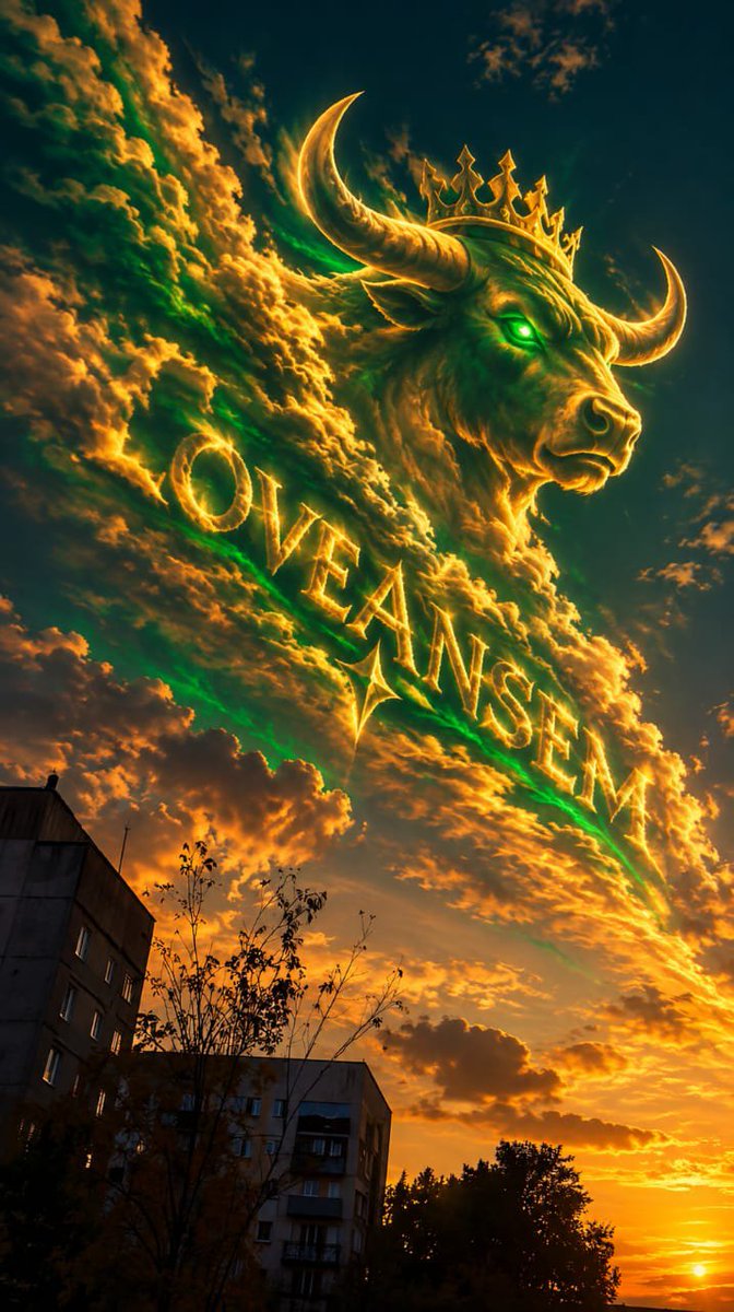 treasuregee2's tweet photo. Above the rooftops, above the ordinary, something vast is gathering in the sky. A crowned bull, woven from cloud and fire, watching over those who dared to believe.

Not everyone will lift their eyes. But those who do will see that greatness was never far away. It was written above them all along.

Stand steadfast beneath it. Your sky is yours to claim.
Loveansem. Rise. Reign. Remain. 🐂💚
@solana @blknoiz06 @kimchi1x @PoorGoat_ @ProphetJoelO