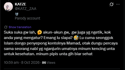 erlanishere's tweet photo. LGBT jahanam penista Nabi, mulutnya macam comberan.
Jangan de-act akun habis ini ya anak setan @KATZ__ZAA.👍 https://t.co/mRYHOACoSt