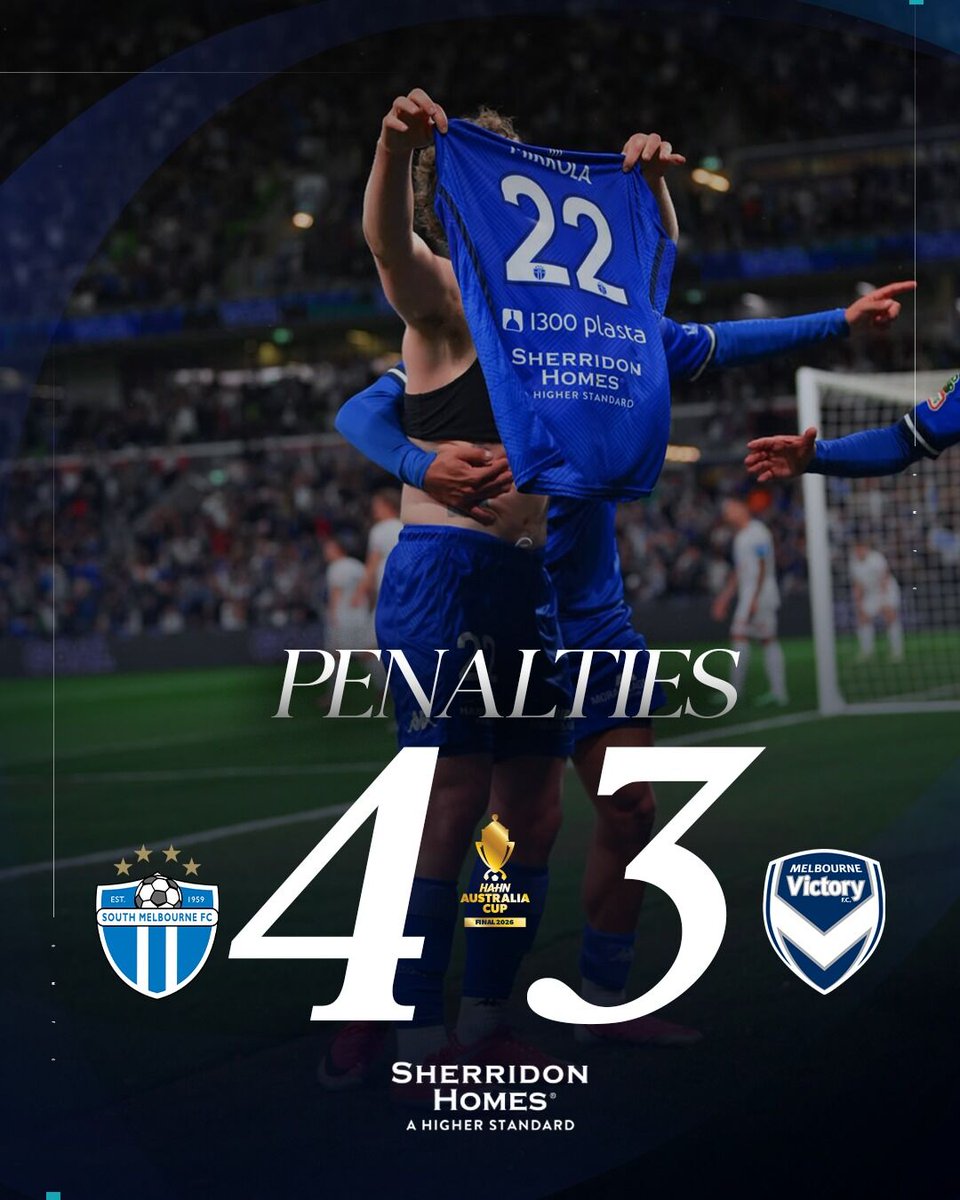 smfc's tweet photo. SOUTH MELBOURNE HELLAS

AUSTRALIA CUP CHAMPIONS 2026

HISTORY MADE 💙💙 https://t.co/iMDTmqBzXE