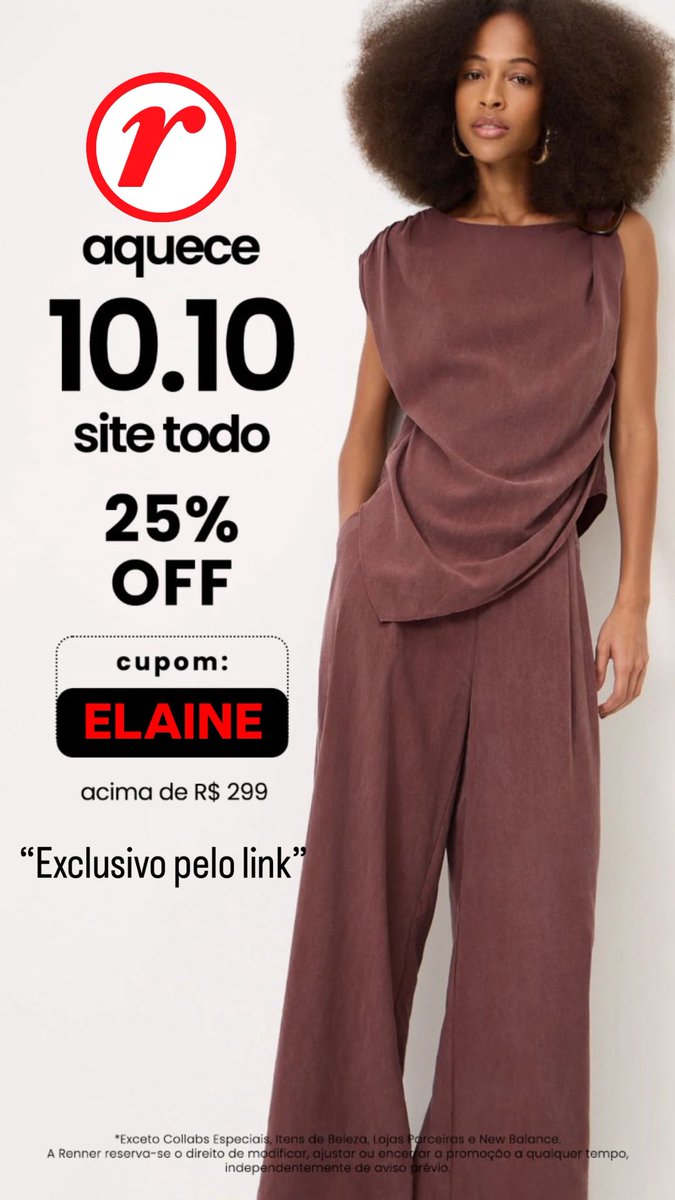 cupomdalaine's tweet photo. Chegou 10.10 na Renner ❤️

🏷️Cupom: ELAINE
╰┈➤ https://t.co/TsQx3TfLAM

Atenção!
❤︎ Use em todas as comprinhas!
❤︎ Só compre look LINDO😉
❤︎ Marca sua amiga para aproveitar os 25% OFF 🤏🏻
❤︎ Deixe sua curtida se o cupom ajudou❤️😉 https://t.co/5OKmRc9wzG