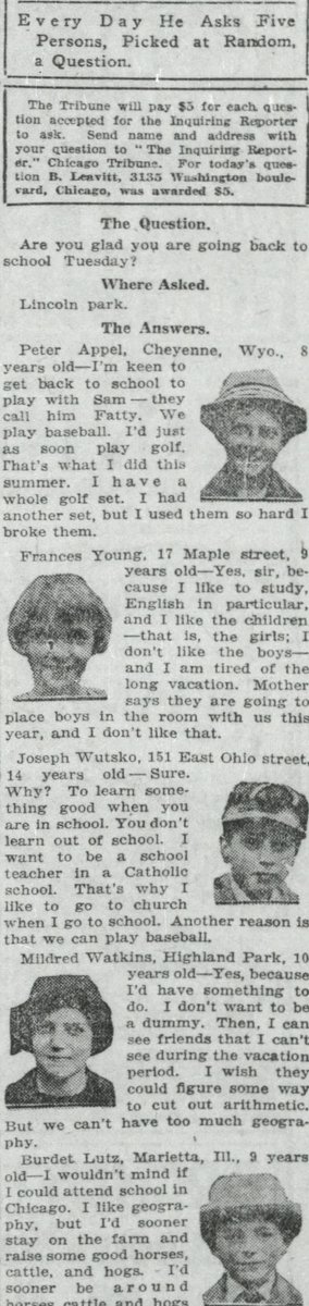 peronpenelykzu's tweet photo. [September 6th, 1926] The Inquiring Reporter asks school kids &amp;quot;Are you glad you are going back to school Tuesday?&amp;quot;
#TopSnacks #IDEABANK https://t.co/9CwllrUVuK