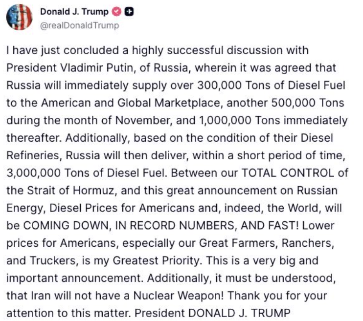 MenichRonald's tweet photo. The deal with Putin seems good:  Zelensky's attacks on Russia's oil infrastructure do not benefit the US.  

Trump is still a bumbling idiot w.r.t. Iran, and should just walk away. https://t.co/3R02X8YYj4