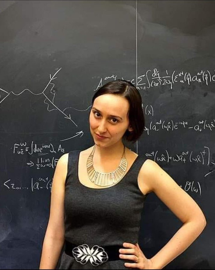 Mathonymics's tweet photo. Sabrina Gonzalez Pasterski, an American theoretical physicist known for her works in high-energy physics.   

At the age of 14, she built her own single-engine airplane and by 16, she was the youngest person to fly a plane she had constructed herself, she graduated from MIT in only three years with a perfect 5.0 GPA.  

She is famously known as "Next Einstein" by media outlets due to her remarkable achievements at such a young age, her research has been cited by Stephen Hawking.  

Her work involves complex topics such as quantum gravity, black holes, and the "Celestial Holography Initiative," which aims to unite spacetime with quantum theory.
