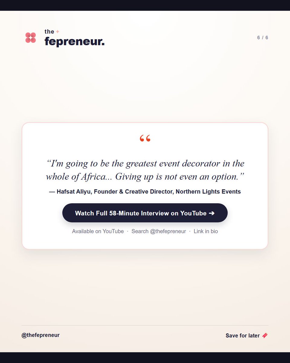 thefepreneur's tweet photo. She took ONE balloon class, spent late nights teaching herself floral design and event architecture, and built a business that has secured contracts with the Government House and clients across Nigeria.

4 lessons from her journey: 🧵👇 https://t.co/vi79oW32PG